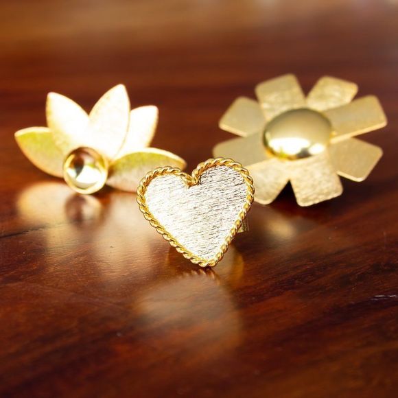 Handmade open ring adjustable gold plated new heart flower daisy - Picture 1 of 7